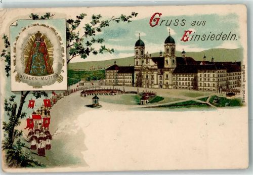 8840 Einsiedeln 1908 Lithographie Prozession