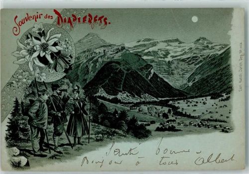 Diablerets Gebrauchsspuren Edelweiss Jäger Edelweiss Litographie Mondschein