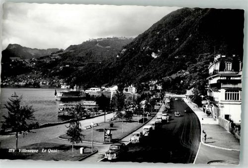 1844 Villeneuve VD 1959 Foto AK Gasthaus Auto Dampfschiff Le Quai