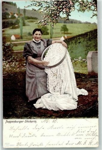 9607 Mosnang - Toggenburger Stickerin Tracht Ort lt. Stempel