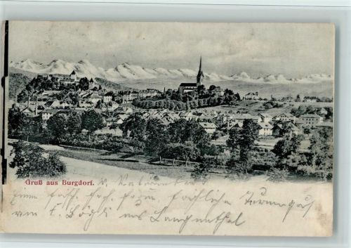 3400 Burgdorf Berthoud 1905 - Teilansicht mit Kirche, Erhaltung Flecken.