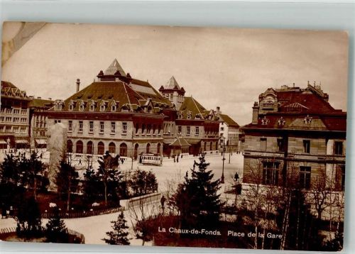 2300 La Chaux-de-Fonds 1921 Gebrauchsspuren Denkmal Straßenbahn Place de la Gare