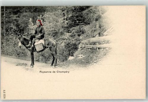 1874 Champéry - Bäuerin auf Maulesel