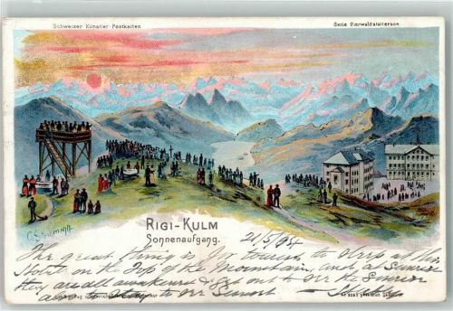 6410 Rigi Kulm 1904 Künstlerkarte Sonnenaufgang Terrasse Kreuz sign. C. Steinmann