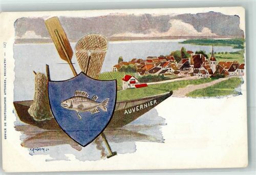 2012 Auvernier Künstlerkarte Wappen Boot sign. V. Attinger