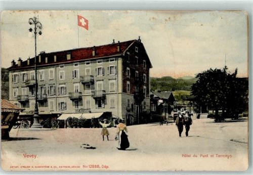 1800 Vevey - Hotel du Pont et Terminus Fahne Cafe Gasthaus