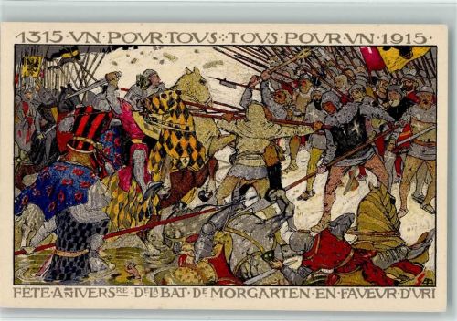 6315 Morgarten 1915 Künstlerkarte Urnertag Schlacht sign. AM