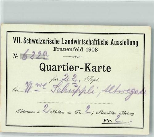 8500 Frauenfeld 1903 KEINE AK Quartierkarte Schw. Landwirtschaftliche Ausstellung