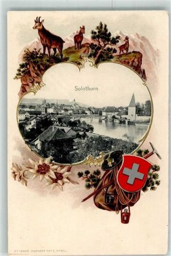 4500 Solothurn Soleure 1903 Prägedruck Gämsen Wappen Rucksack Passepartout Lithographie