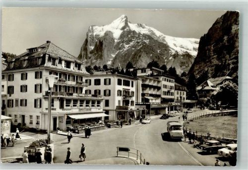 3818 Grindelwald 1960 Foto AK Omnibus Auto Hotel Geschäft Wetterhorn