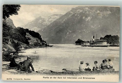 Interlaken Partie an der Aare Brinzersee Dampfschff Binnenschiff Foto AK
