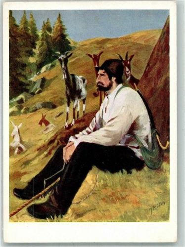 8843 Oberiberg Künstlerkarte sign. Müller, H. Der Geisshirt Ziege