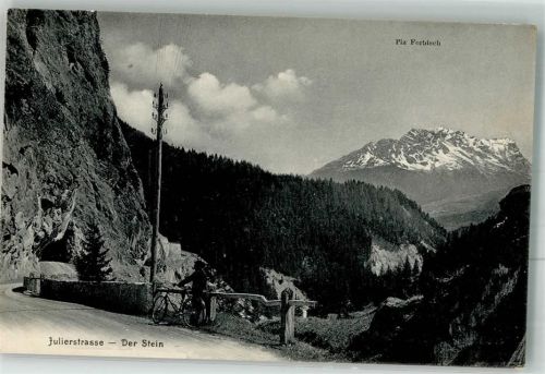 7450 Tiefencastel Foto AK Julierstrasse Der Stein Fahrrad