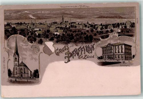 8330 Pfäffikon ZH Gebrauchsspuren Kirche Schule Lithographie