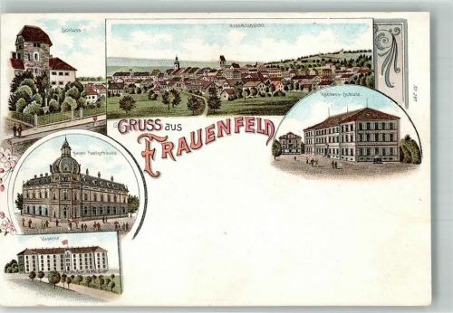 8500 Frauenfeld Gebrauchsspuren Schloss Postamt kaserne kantonsschule Lithographie beschnitten