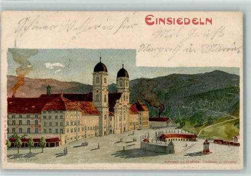 8840 Einsiedeln 1900 Künstlerkarte Aufgang zum Kloster sign.