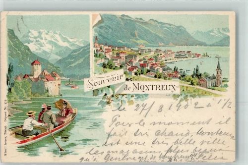 1820 Veytaux 1902 Lithographie Ruderboot Künzli freres Zürich Dep. Nr. 379