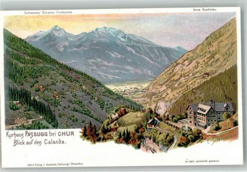 7062 Passugg-Araschgen Lithographie sign. Steinmann, C. Schweizer Künstlerpostkarte Hotel Kurhaus