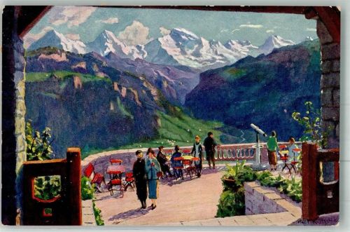 3800 Interlaken 1931 Lithographie / Künstlerkarte Hotel Gasthaus Harderkulm