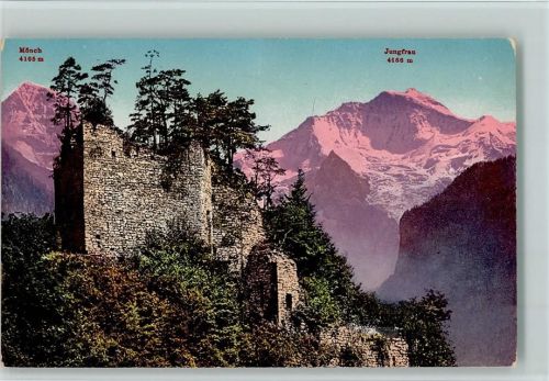 3800 Interlaken - Ruine Unspunnen Mönch und Jungfrau Abendrot