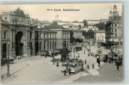 8000 Zürich 1912 - Bahnhofplatz Escherdenkmal Tram
