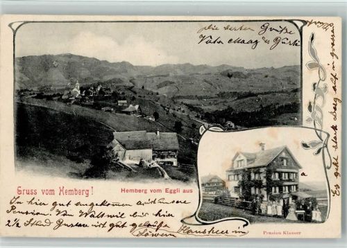 9633 Hemberg 1903 - Pension Klauser, Familie steht vor dem Haus AK