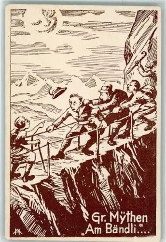 Mythen Kulm Künstlerkarte Gr. Mythen Am Bändli Bergsteiger sign. AH