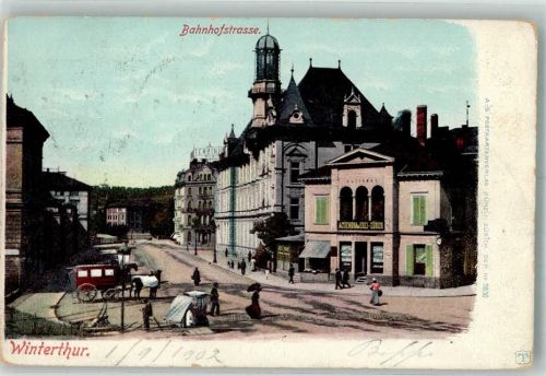 8400 Winterthur 1902 Foto AK Bahnhofstrasse Marktszene Kutsche