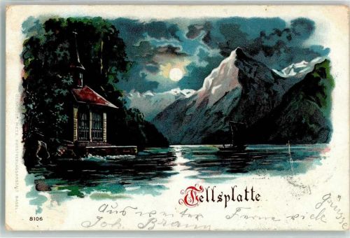 Tellskapelle 1902 Gebrauchsspuren Tellsplatte Vierwaldstättersee Mondscheinkarte