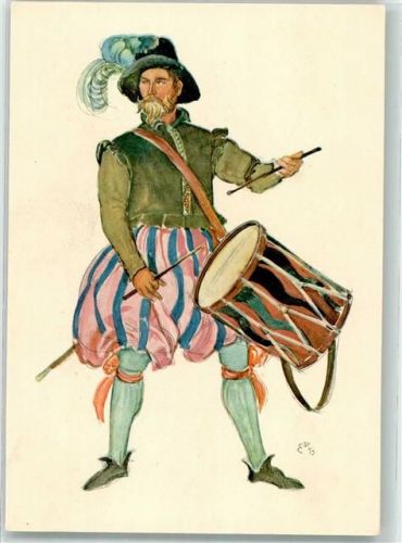 1800 Vevey 1927 Künstlerkarte Tracht Weinfest Trommler