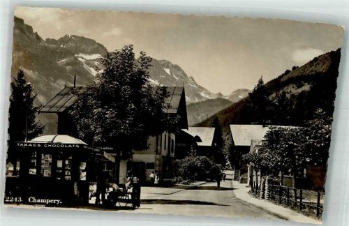 1874 Champéry Foto AK Geschäft Kiosk Tabacs Chocolots