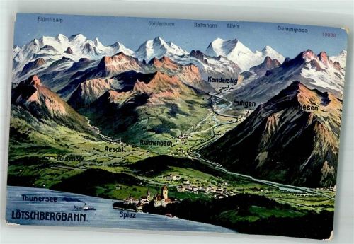 3700 Spiez 1913 Foto AK Vogelschau Thunersee Lötschbergbahn