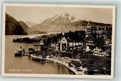 6353 Weggis Foto AK Hafen Quai und Pilatus