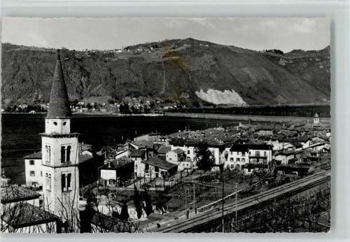6816 Bissone - Blick auf Bissone m. Kirche u. Eisenbahnstrecke