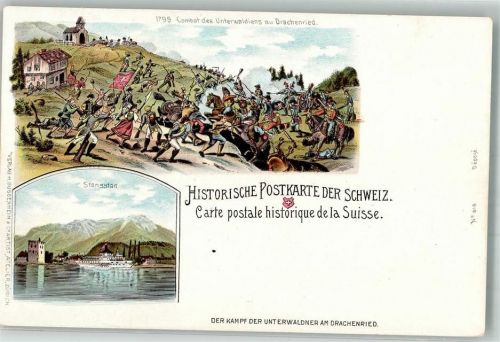 6362 Stansstad Lithographie Kampf der Unterwalder am Drachenried