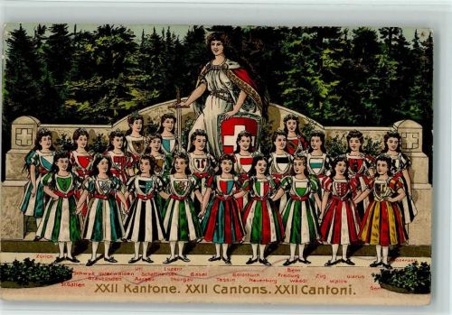 XXII Kantone AK Helvetia 1911 Prägedruck