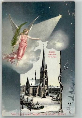 4000 Basel Bâle 1906 Winter Kirche Matthäuskirchplatz Engel
