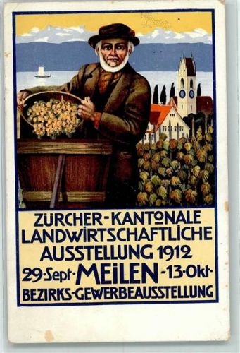 8706 Meilen 1912 Künstlerkarte Zürcher-Kantonale Landwirtschaftliche Ausstellung Bezirks-Gewerbeausstellung
