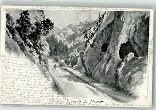 2740 Moutier 1898 Gebrauchsspuren sign. Huguenin Künstlerkarte