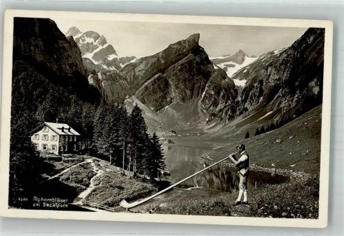 Seealpsee Foto AK Tracht Alphornbläser