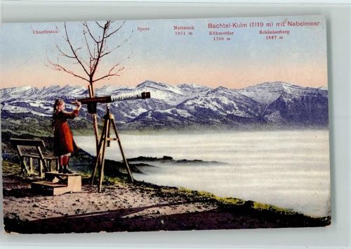 8340 Hinwil - Aussichtspunkt mit einem Fernrohr - Bachtel Kulm mit Nebelmeer