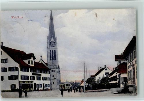 8620 Wetzikon ZH 1909 - Verlag Guggenheim 10606 - Straßenbahn, Kirche AK