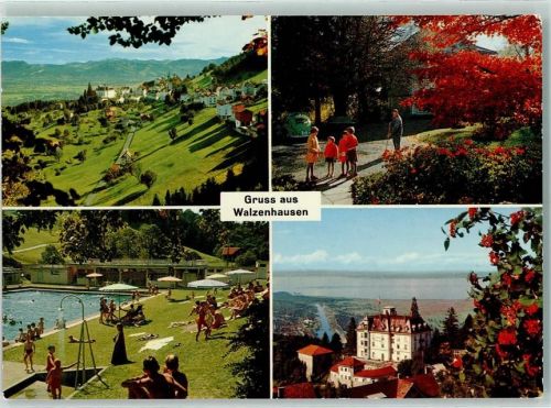 9428 Walzenhausen - Kurort Walzenhausen Blick gegen das Voralrberg Kirchplatz Schwimmbad Kurhaus mit Rheineck und Bodensee