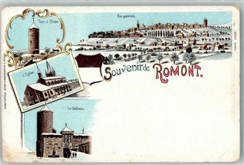 1680 Romont FR Gebrauchsspuren Tour a Boger L'Eglise Le Chateau Winterlithographie