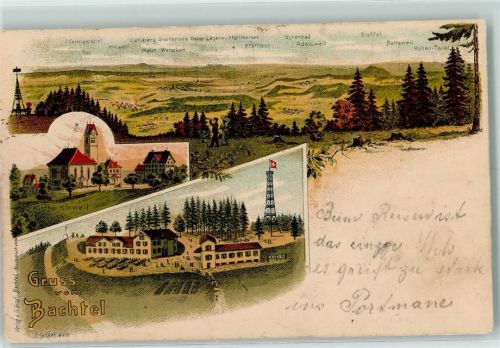 8340 Bachtel 1903 Gebrauchsspuren Kirche Hinweil Lithographie