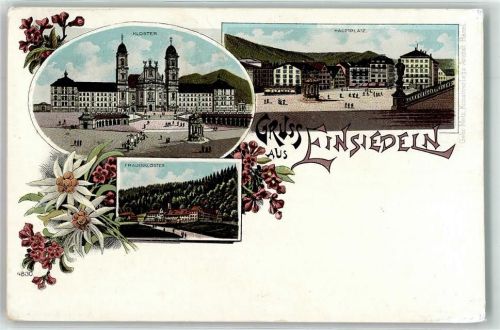 8840 Einsiedeln 1900 Lithographie Kloster Frauenkloster Hauptplatz