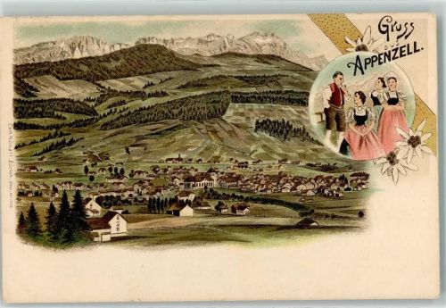 9050 Appenzell Lithographie Tracht Carl Künzli Zürich Dep. Nr. 1838