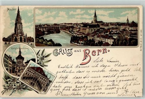 3000 Bern Berne 1898 Lithographie Münster Zeitglockenturm Rathaus