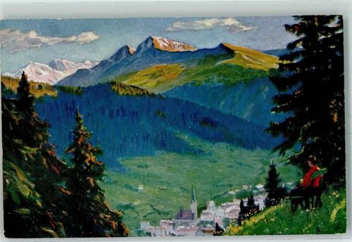 7260 Davos Dorf Künstlerkarte Sign. Paolo Kutscha