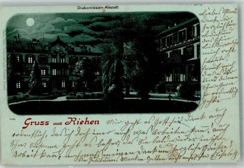 4125 Riehen 1901 Lithographie Krankenhaus Diakonissenanstalt Mondschein